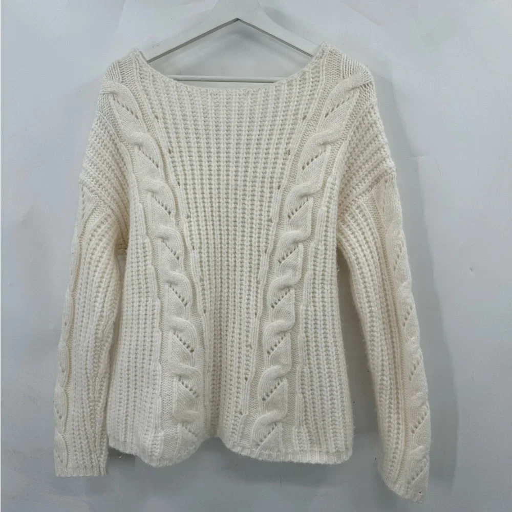 Anthropologie Alpaca Sweater Ramona Sweater Cable Knit V-Neck Sweater Size Small - Picture 8 of 10